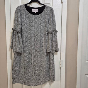 Women's Charles Henry Black White Pattern Long Sleeve Dress M